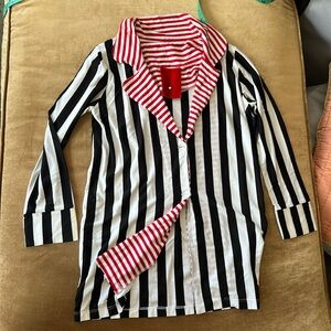Lounge wear Pajamaa top Stripe black whitee with color block trim red white sz S